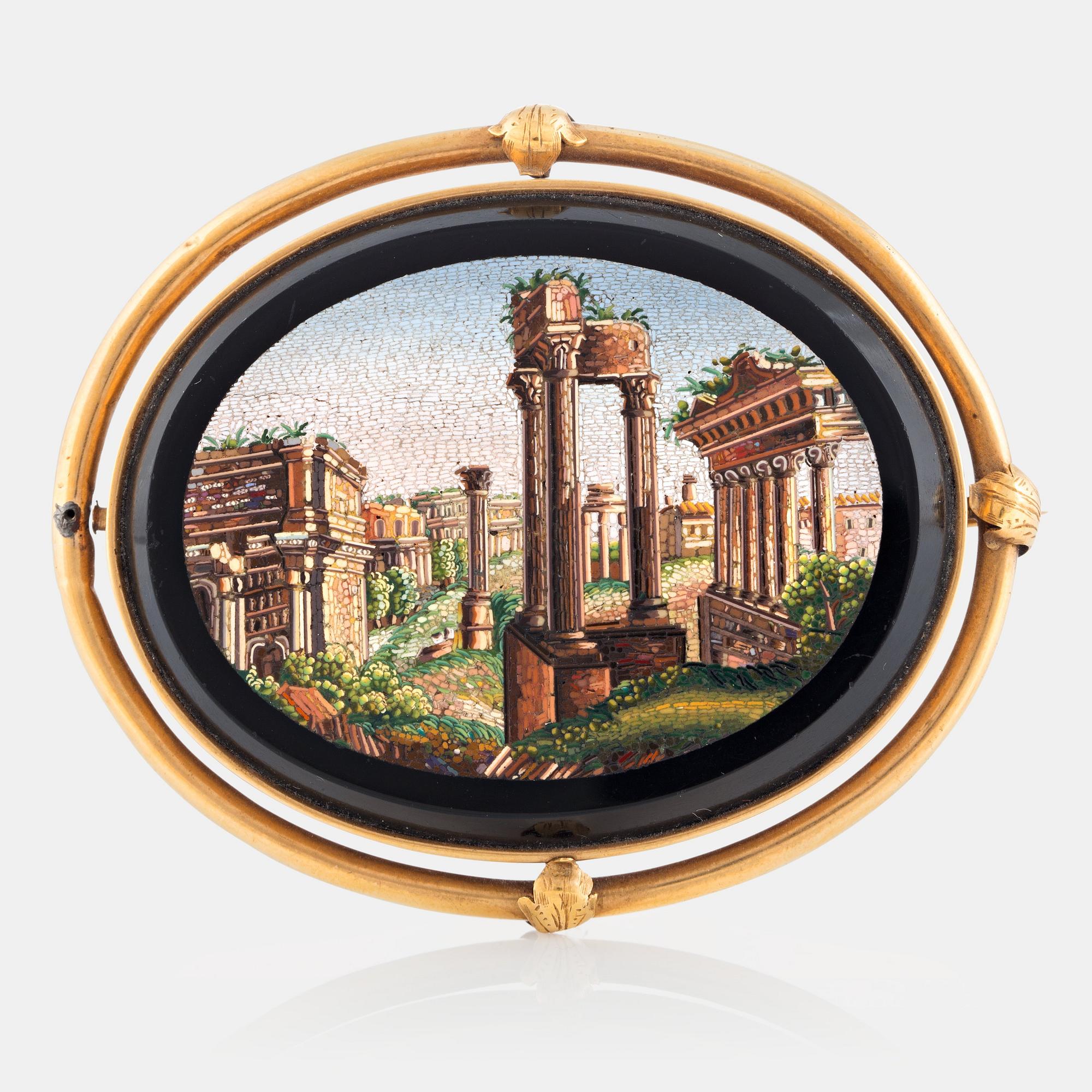 Mikromosaik brosch 18K guld.