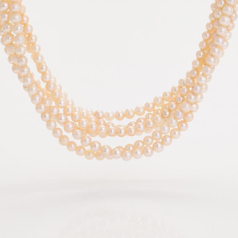Ole Lynggaard, A 6-strand pearl collier, 14K gold, diamonds ca. 0.08 ct in total and cultured pearls. Denmark.