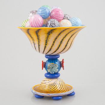 Jonas Rooth, a glass sculpture in the shape of a bowl with glass balls, executed in his studio, Kivik.
