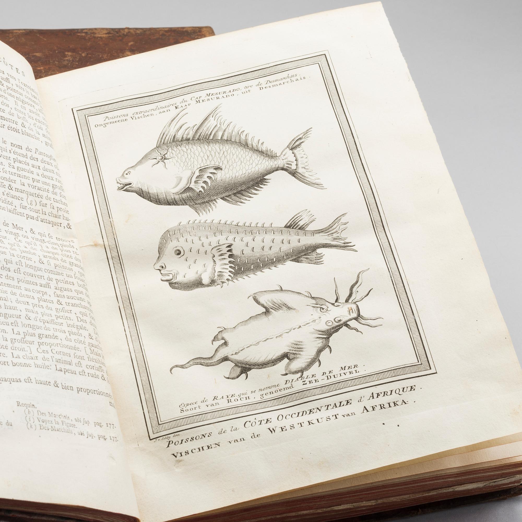 ANTOINE FRANCOIS PREVOST, "HISTORIE GENERALE DES VOYAGES... " 3 vol, utgivare Pierre d' Hondt 1747.