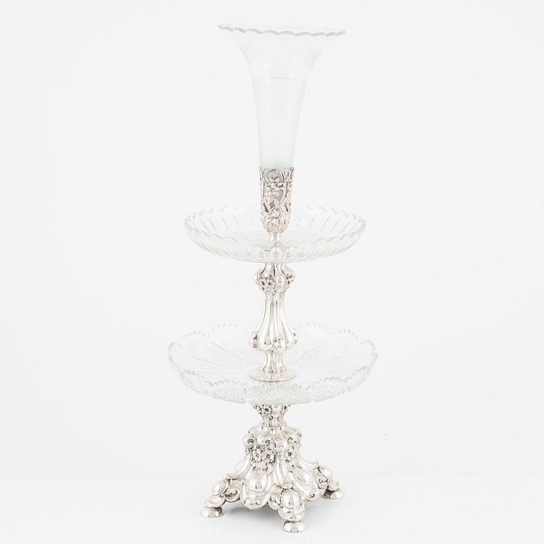 Henniger & Co, a silver plate and cut glass centrepiece, Germany, circa 1900.