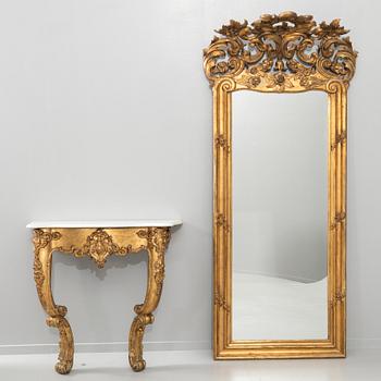 Mirror with console table, 19th century.