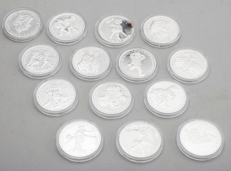 MEDALJER, 14 st, silver, Astrid Lindgren. Vikt ca 378 g.