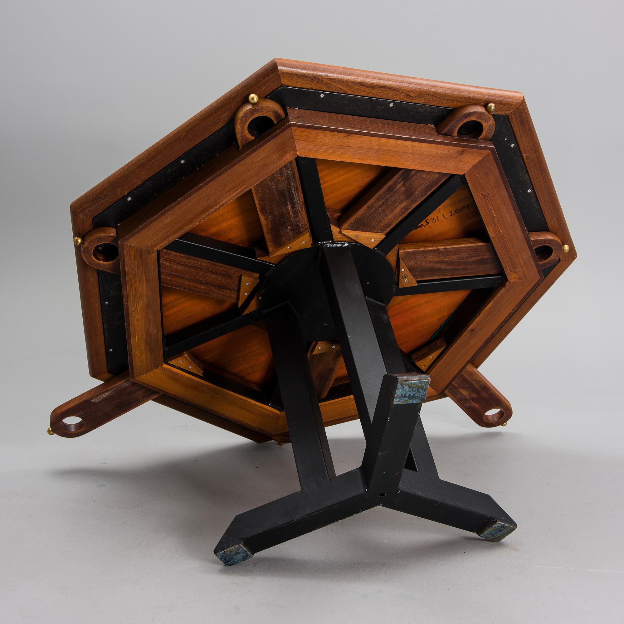 A hexagonal game table, 21st century.