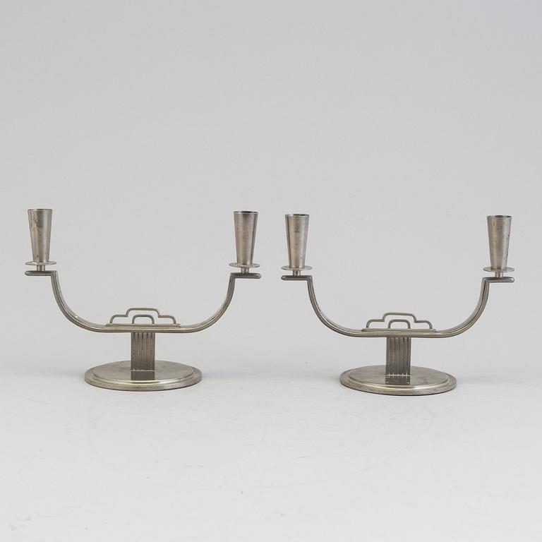 A pair of pewter candelabra by Carl Einar Borgström, Ystad Metall, marked CEB.