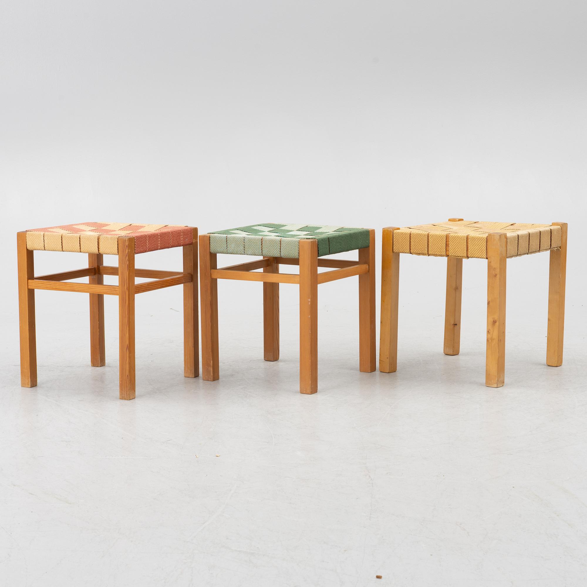 Axel Larsson, Stools 3 pcs, functionalist, Bodafors, 1930s.