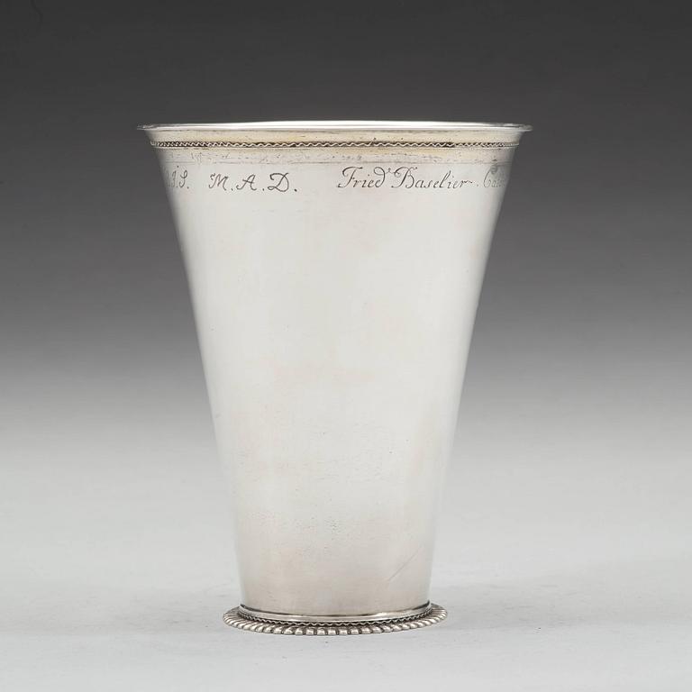 A Swedish early 18th century parcel-gilt silver beaker, mark of Johan Lund, Stockholm 1715.