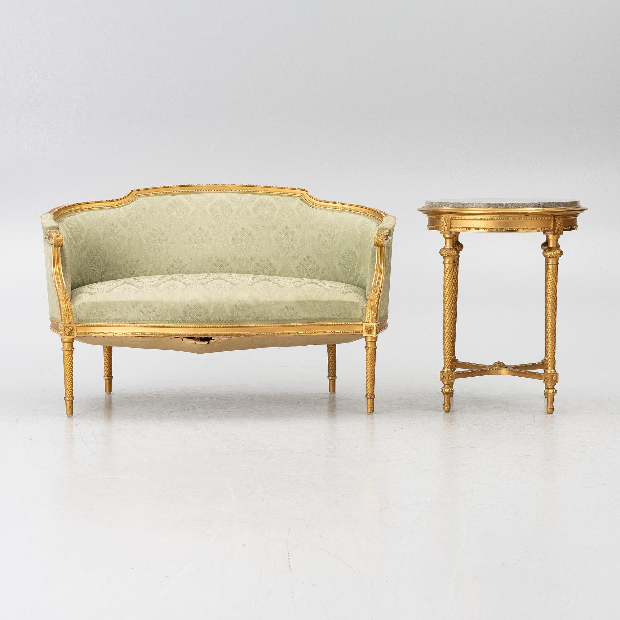 Soffa och bord, Louis XVi-stil.1900-talets början.