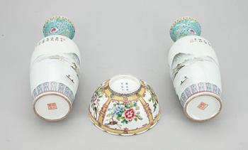 VASER, ett par, porslin Kina 1900-talets början samt SKÅL, porslin, Kina 1900-talets slut.
