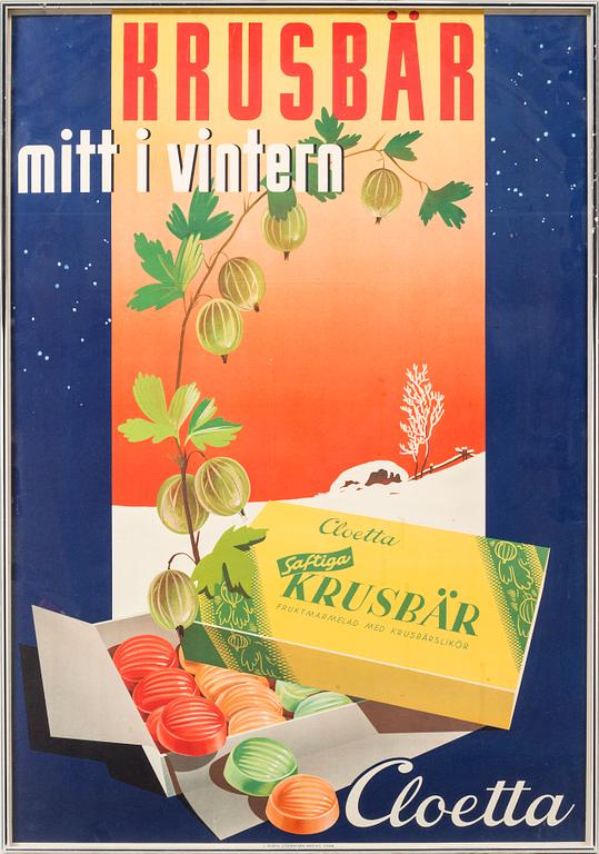 A mid 20th century advertising poster for Cloetta.