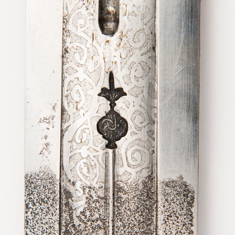 A late 19th Century Caucasian niello-silver kindjal.