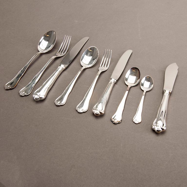 A Swedish 20th century set of 99 silver cutlery mark of Mema Linköping 1982, weight including cartoons 3140 gr.