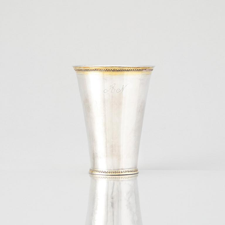 A Swedish 18th century parcel-gilt silver beaker, mark of Johan Caspar Sauer, Stockholm 1715.