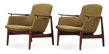 A pair of Finn Juhl 'NV-53' easy chairs, cabinetmaker Niels Vodder, Denmark 1960's.