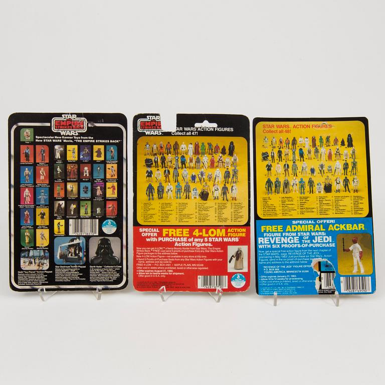 A lot of six Star Wars action figures in original packaging Kenner 1980s.