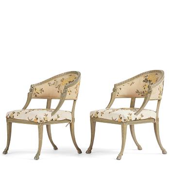 58. A pair of late Gustavian open-back armchairs attributed to E. Ståhl (master in Stockholm 1794-1820).