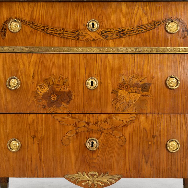 A Gustavian marquetry and gilt-brass mounted commode, late 18th century.