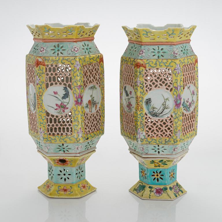 Two Chinese mid-20th-century porcelain lanterns.