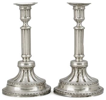 1056. A pair of Gustavian pewter candlesticks by P. Gillman, Stockholm 1794.