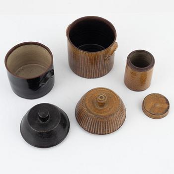 Kirsten Sloth, three urns with covers, own workshop, Denmark, later part of the 20th Century.