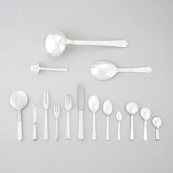 Harald Nielsen, a set of 70 pcs of sterling silver and stainless steel 'Pyramid' flatware, Georg Jensen, Copenhagen 1933-77.