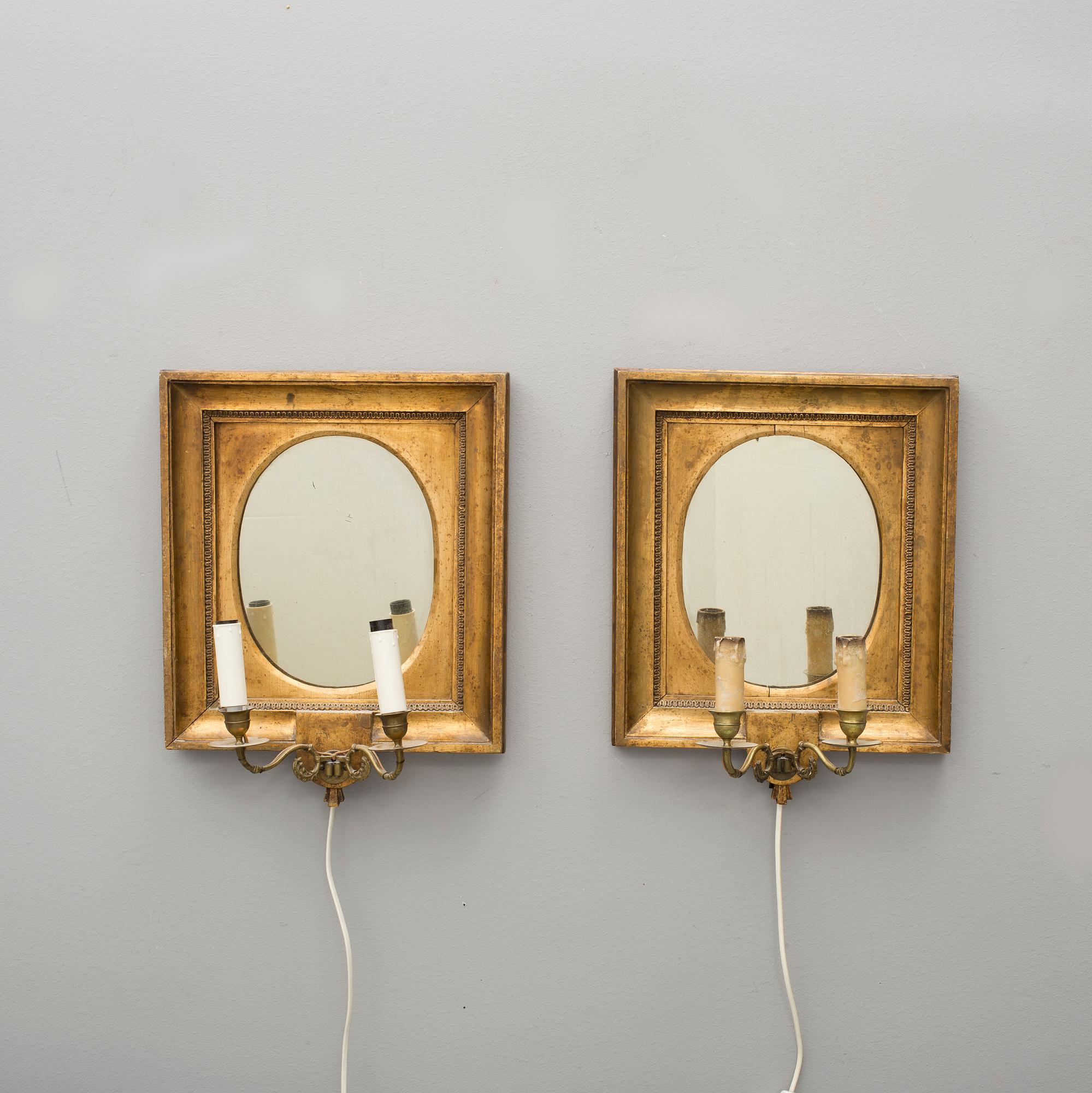 SPEGELLAMPETTER, ett par. Senempire, 1800-talets mitt.