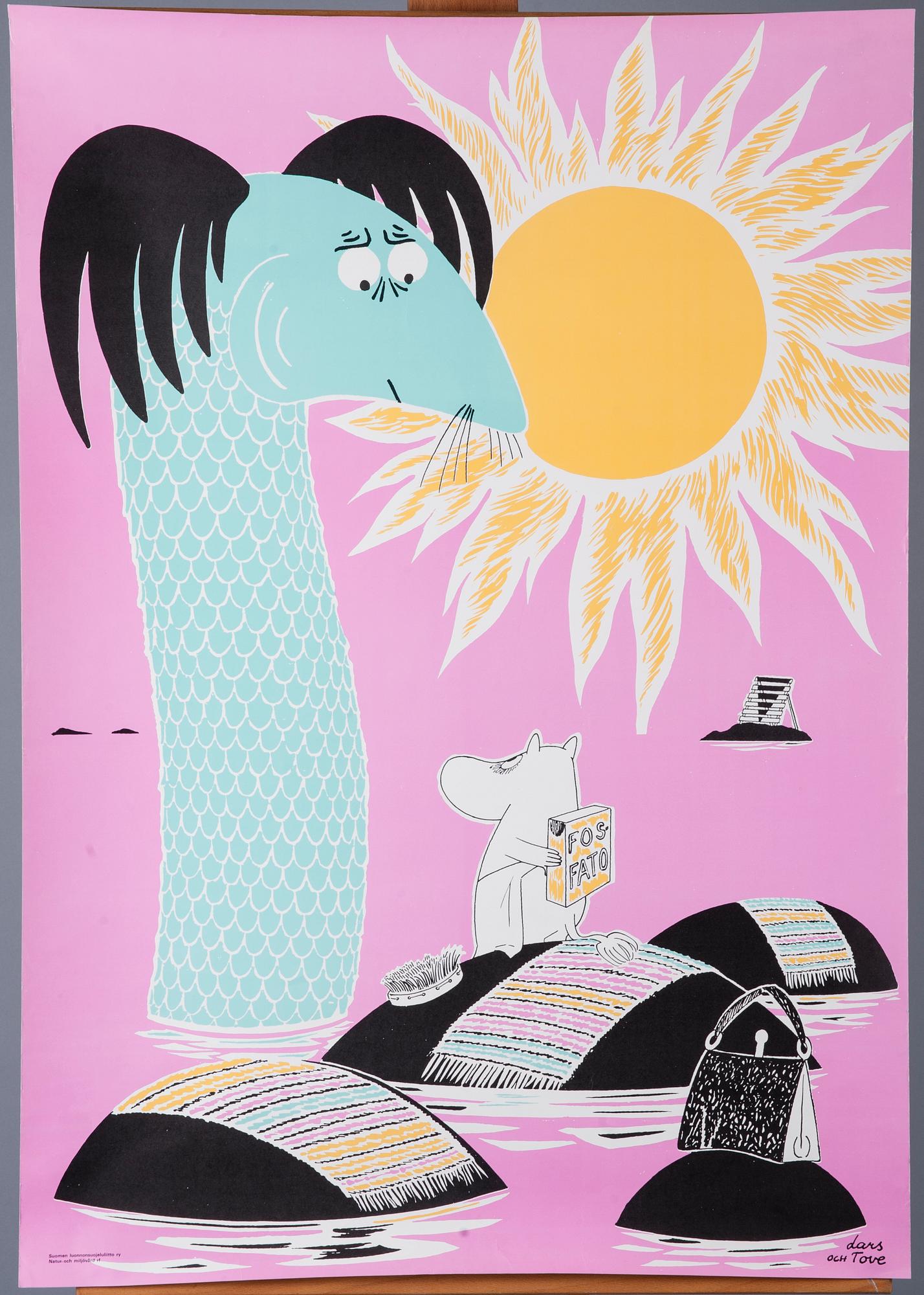 MUMIN-AFFISCHER, 2 st, efter Tove och Lars Jansson. 1970-tal.