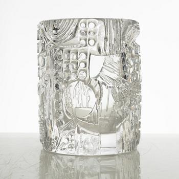 Bertil Vallien, a cylindrical clear glass vase, Boda Åfors Sweden 1960-70s.