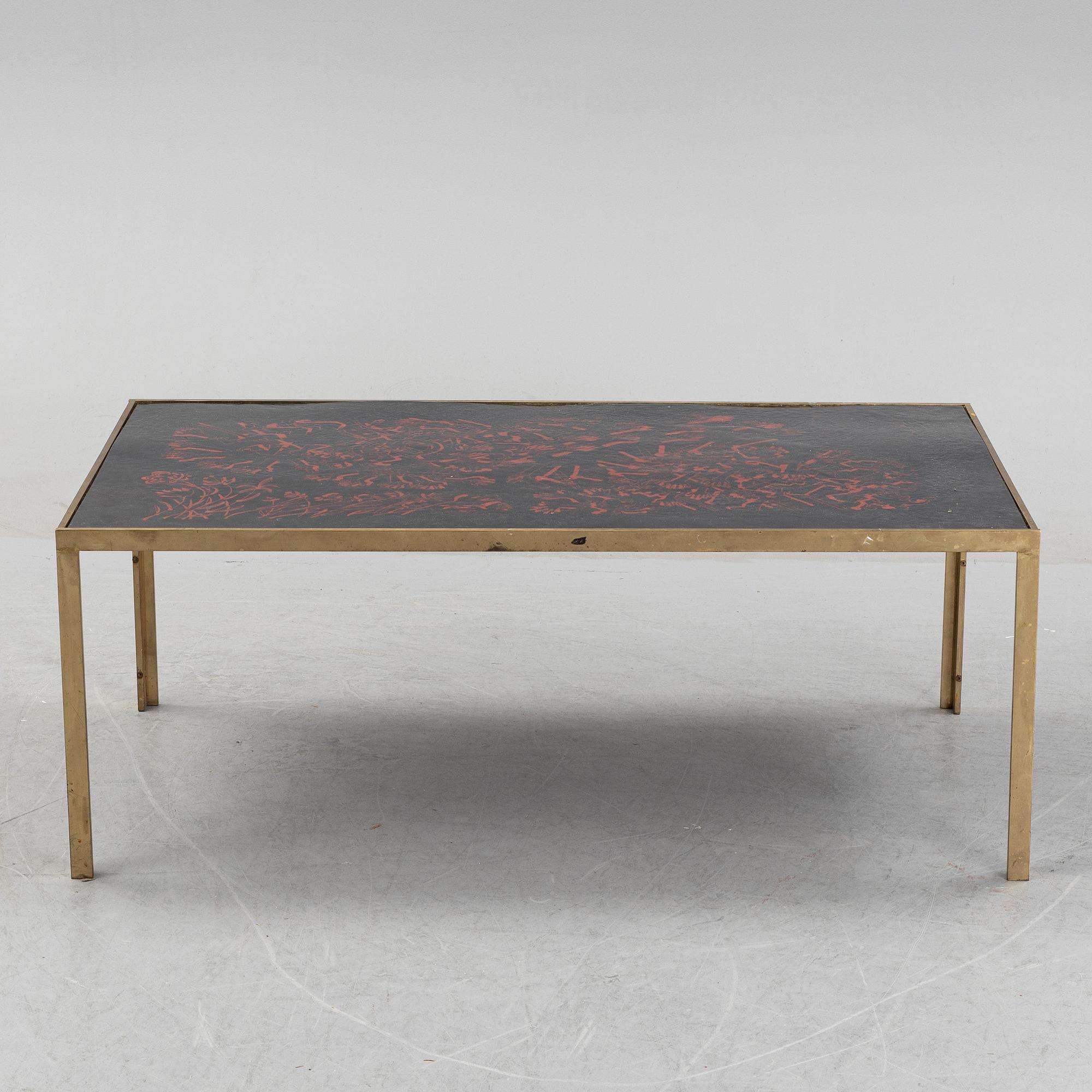 A brass and enameled coffee table, 1970's signed Bror Marklund.