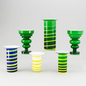 PO Ström, 6 glass vases, Alsterfors Glassworks, ca 1970.