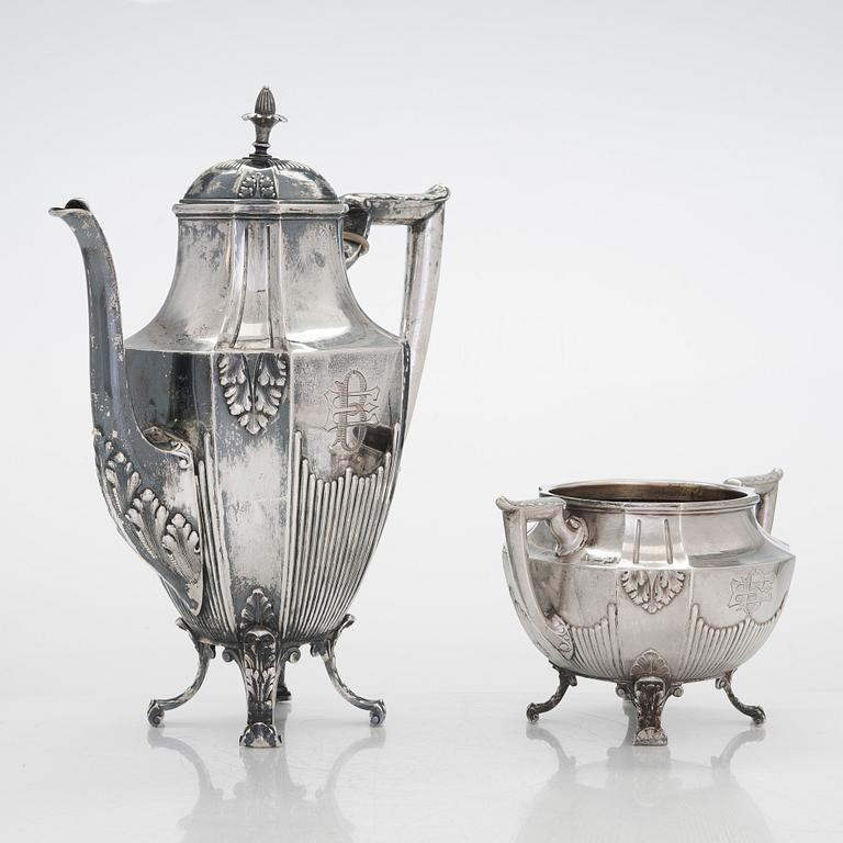 Late 19th-century silver coffee pot and sugar bowl, maker's mark of Hjalmar Fagerroos, Helsinki 1898.
