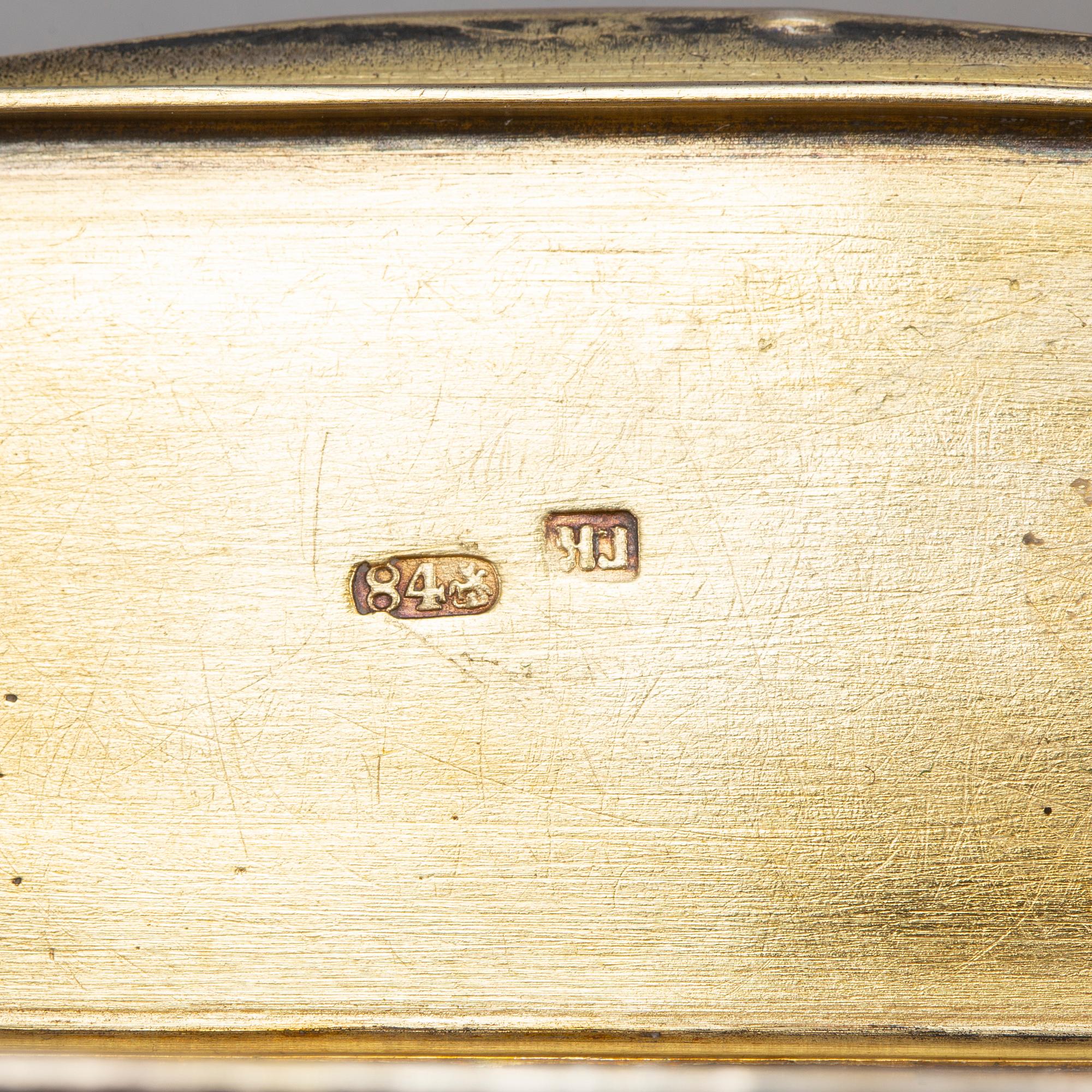 A Russian parcel-gilt silver and niello box, mark of Gustav Klingert, Moskva 1876.