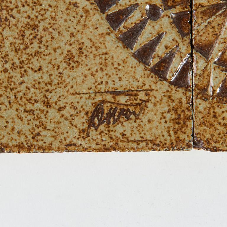 Roger Capron, a five-piece ceramic relief, signed.