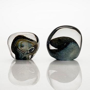 Tiina Nordström, konstglas, 2 st, signerade Tiina Nordström, Iittala 1991.