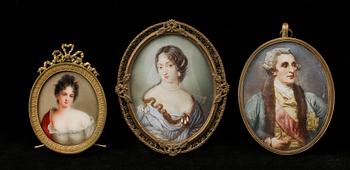 MINIATYRER, 3 st, gouacher, 1800/1900-tal.