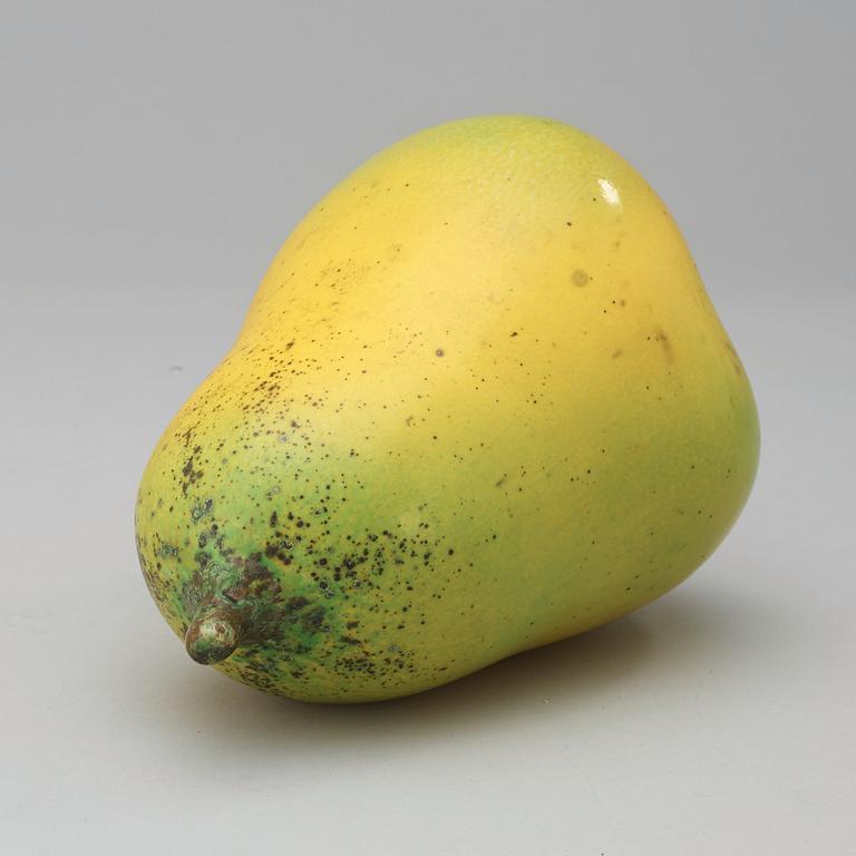 A Hans Hedberg faience sculpture of a pear, Biot, France.