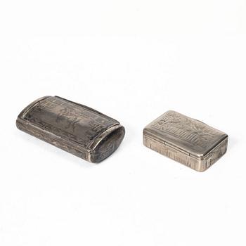 Two Russian silver boxes, Moscow 1830s.