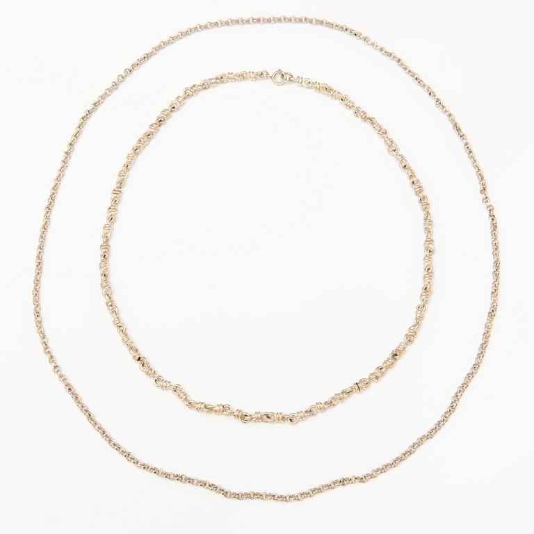 KAULAKETJUJA, 2 kpl, hopeaa.