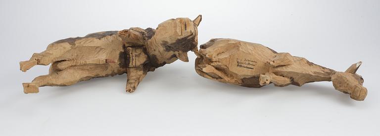 AXEL PETERSSON DÖDERHULTARN, skulptur, trä, 2 delar, signerade.