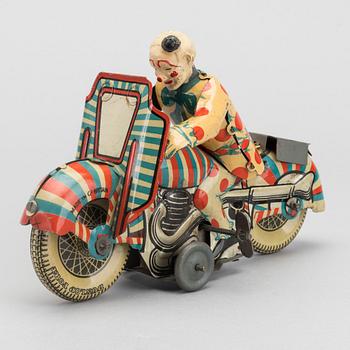 Mettoy Clown on Motorcycle, c. 1950.