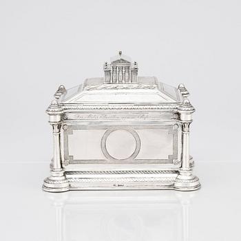 A German mid- 19th century silver jewelry box, mark of Brahmfeld & Gutruf, Hamburg.