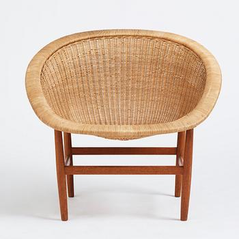 Nanna Ditzel, a teak and rattan easy chair, Ludvig Pontoppidan, Denmark 1950s.