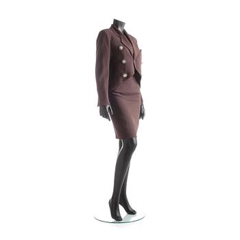 CHRISTIAN DIOR,  a two-picee brown wool dress consisting of jacket and skirt.