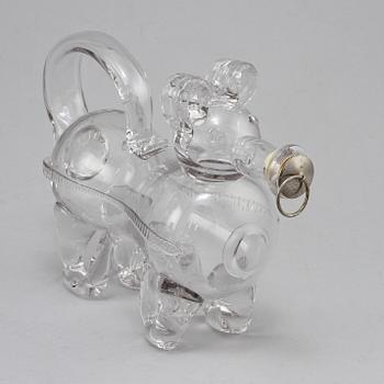 BRÄNNVINSKARAFF, glas, så kallad Fyllehund, 1900-talets mitt.