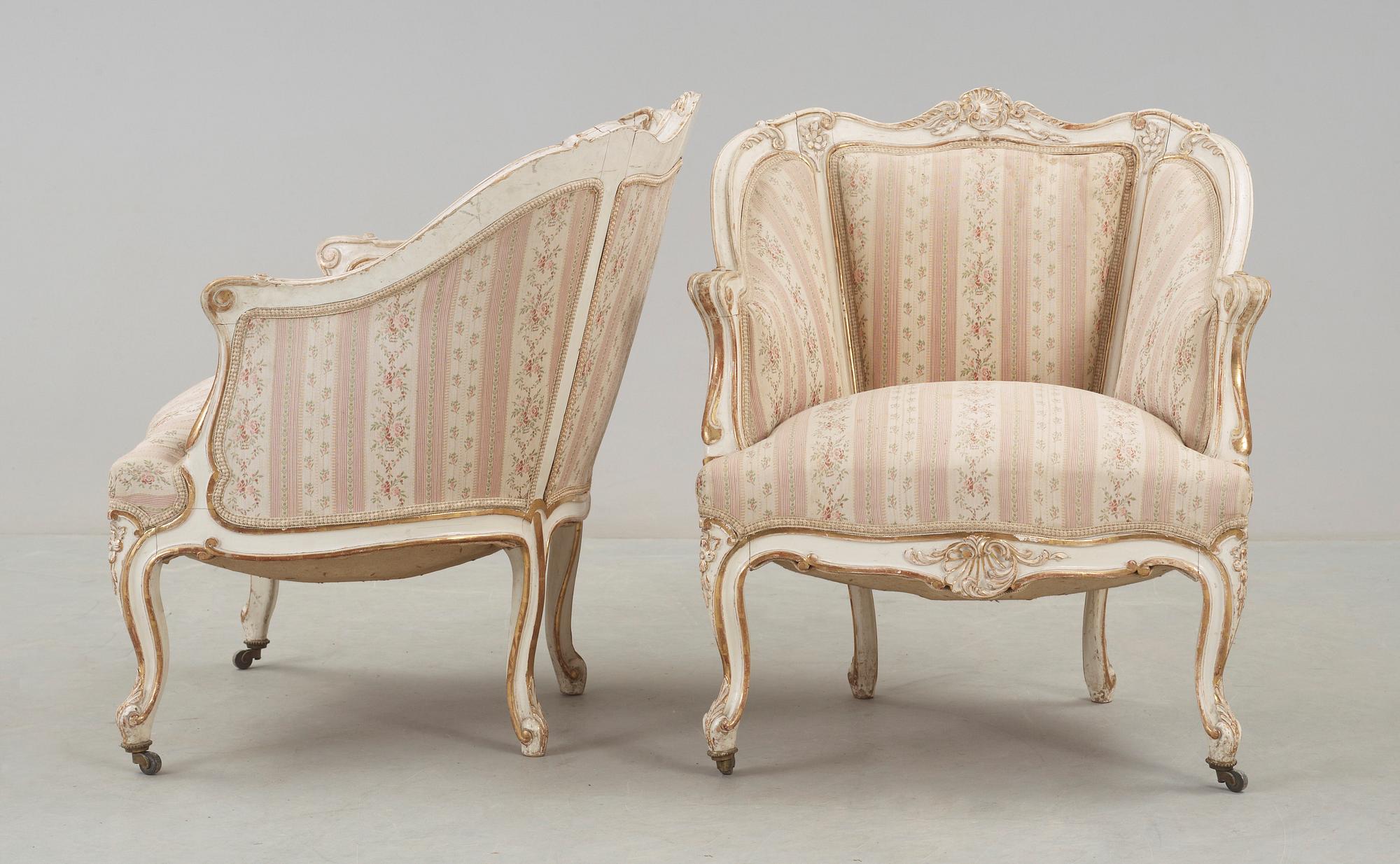 BERGÉRER, ett par, Louis XV-stil, 1900-talets första hälft.