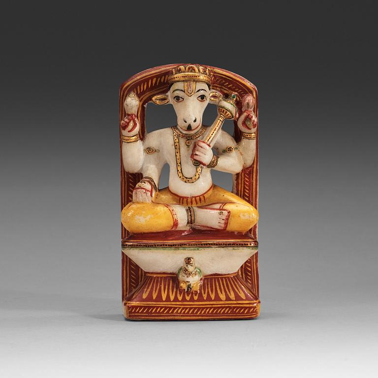 A painted alabaster sculpture of Deity, India, end of 19th Century.