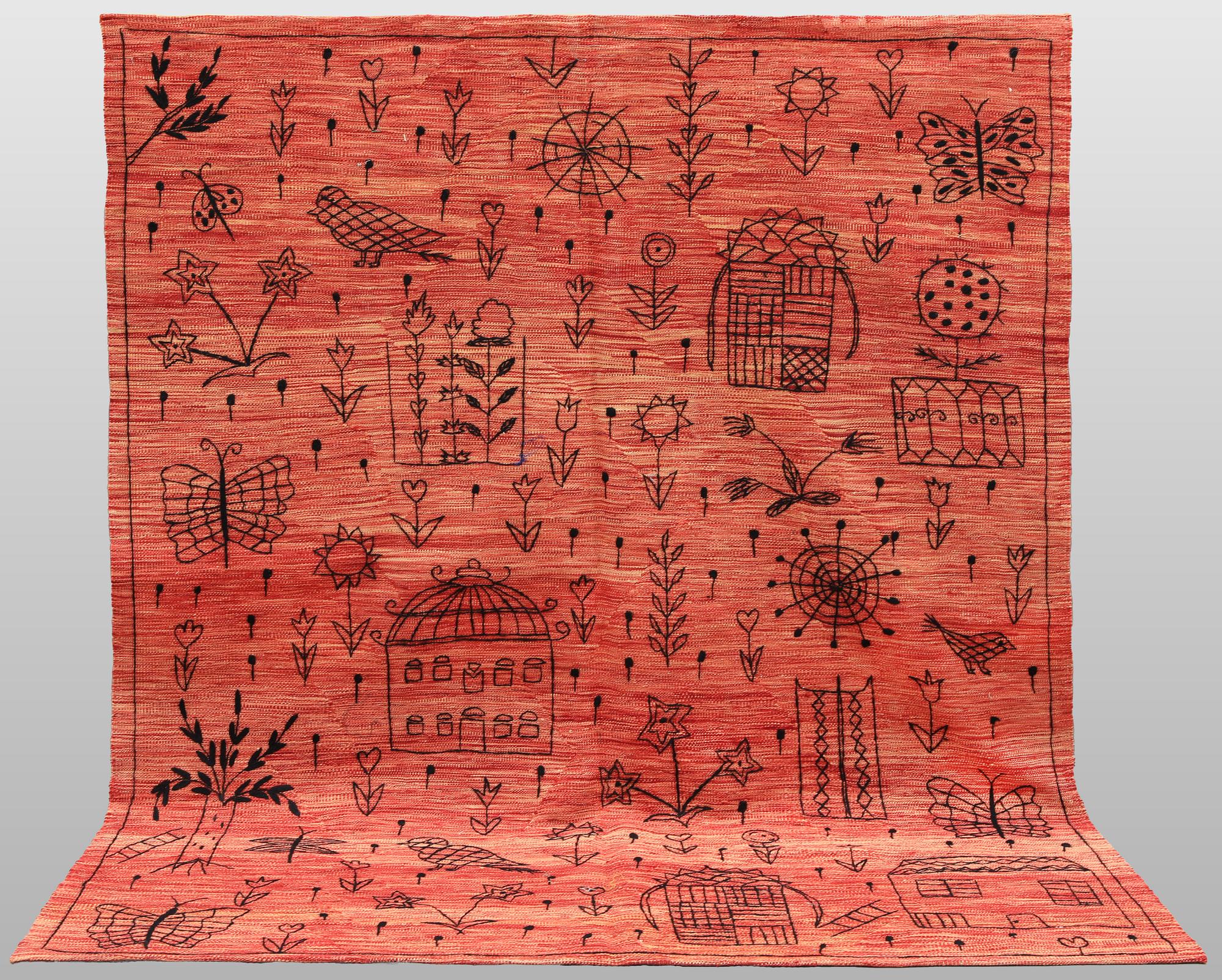 A hand-embroidered Kilim rug, approx. 209 x 171 cm.