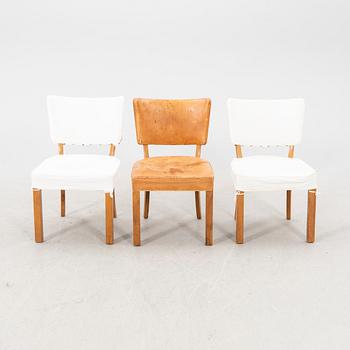 A set of seven + one leather chairs from Mobilia Malmö mid 1900s.