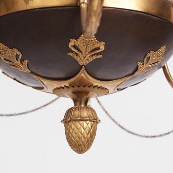 A late Gustavian ormolu and patinated bronze six-branch chandelier, Stockholm circa 1800.