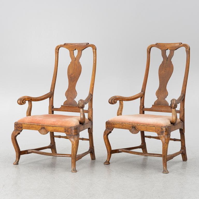 Karmstolar, ett par, senbarock, 1700-talets mitt.